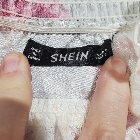 Shein Women's White Shear Floral High Neck Long Puff Sleeve Peasant Maxi… - Picture 12 of 12